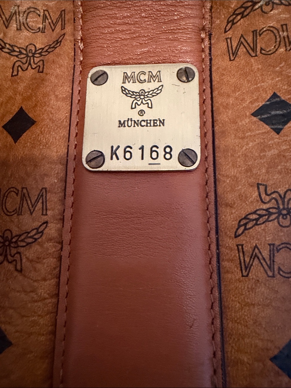 MCM Cognac Visetos coated canvas Logo Satchel w/2 Front Pockets - Picture 12 of 14
